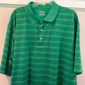 E811- PGA Tour Men’s Sz. XXL Green Stripe Polo Golf Shirt